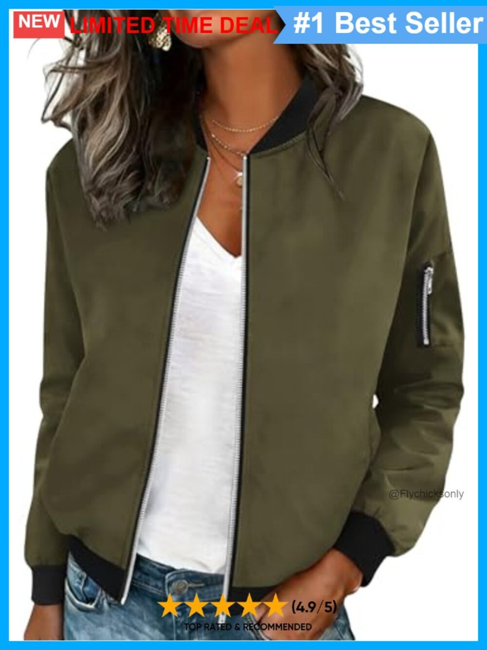 Lightweight Zip Up Bomber Jacket Long Sleeve Casual Coat Pockets